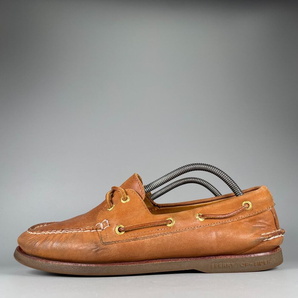 Sperry Top-Sider Gold Cup Men's 10 W Brown Leather 2-Eye Casual Boat Shoes GUC
